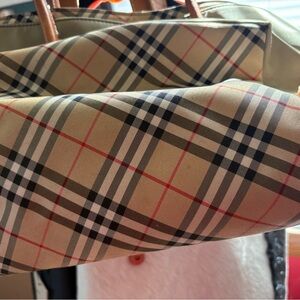 Burberry Beige Nova Check Shoulder Bag with Red and Black Accents